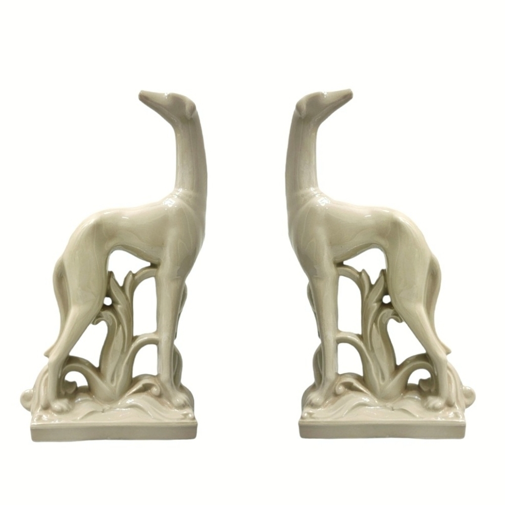 Borzoi Wolfhound Greyhound Dog Figurines Set Glazed Art Deco Vintage RARE